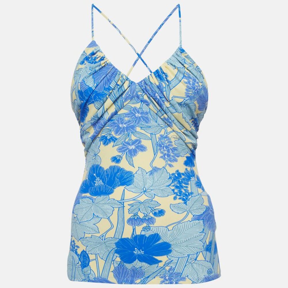 Roberto Cavalli Blue Floral Printed Jersey Cross Back Camisole M
